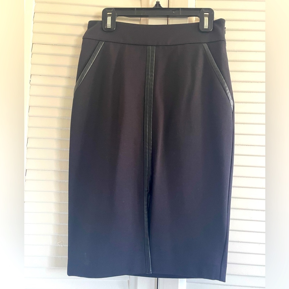 Marciano Black Leather Trim Pencil Skirt